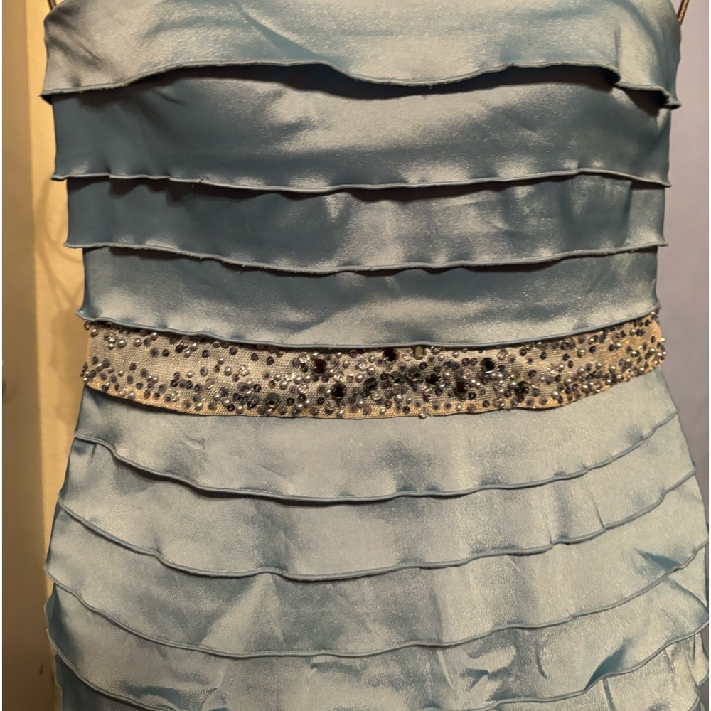 Silver/blue color two piece cocktail dress